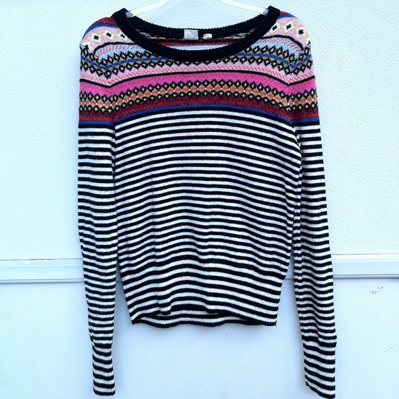 Gap fair aisle sweater black/white multi striped women’s XS cotton blend preppy - Picture 3 of 12